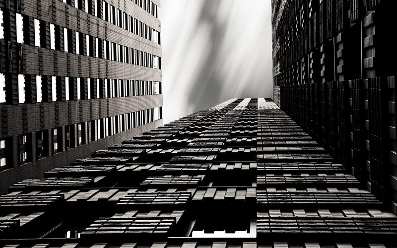 Office towers viewed from street level